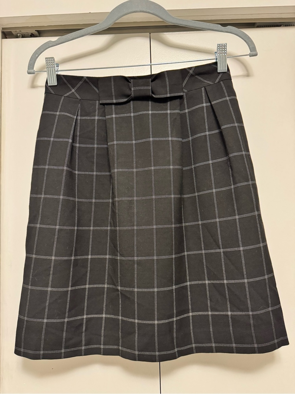 Jacob Vintage Gray Windowpane Plaid Bow Waist A-Line Skirt Made in Canada Size 2